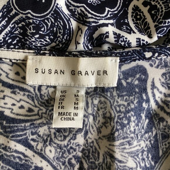 Susan Graver Printed Liquid Knit Scarf Batwing Sleeve Paisley Poncho Top S #67L - Picture 6 of 7